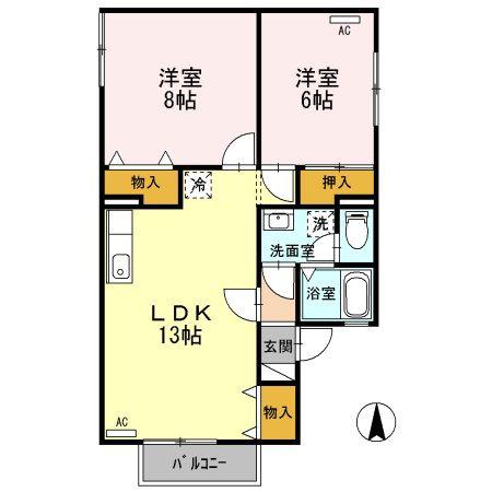 アメニティハウスS A(2LDK/2階)の間取り写真