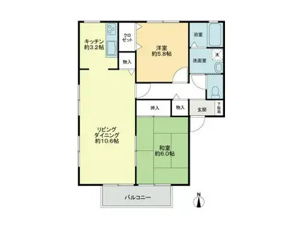 フォブールあじさいC棟(2LDK/1階)の間取り写真