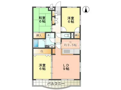 萩野マンション A棟(3LDK/1階)の間取り写真