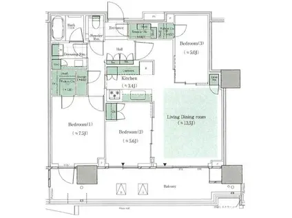 HARUMI FLAG PARK VILLAGE(3LDK/30階)の間取り写真