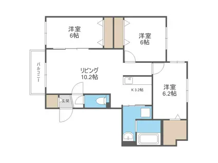 グランメールS34(3LDK/2階)の間取り写真