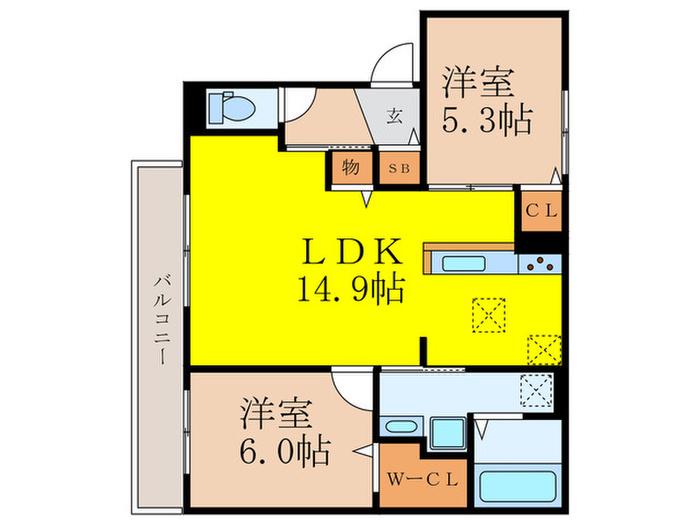 D-RESIDENCE高槻市下田部A棟PJ(2LDK/2階)の間取り写真