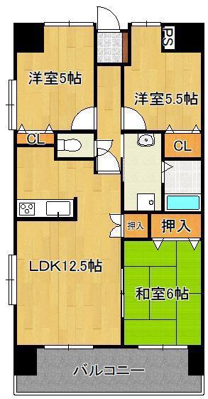 オータムパレス(3LDK/5階)の間取り写真