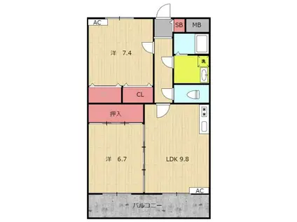 リージングマンションC棟(2LDK/2階)の間取り写真