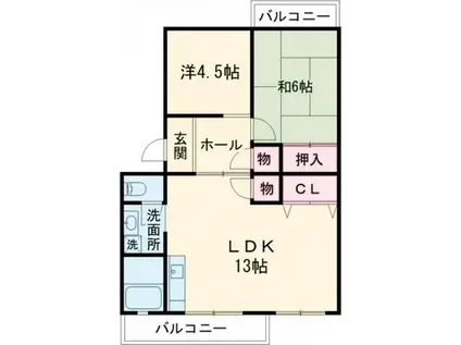 サニーホームズ横山(2LDK/3階)の間取り写真