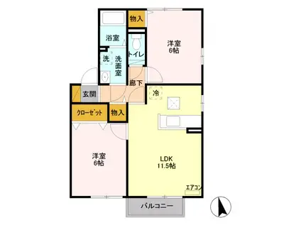 コートレザンD棟(2LDK/1階)の間取り写真