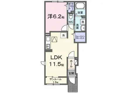 ル・ボヌール三木VIII(1LDK/1階)の間取り写真