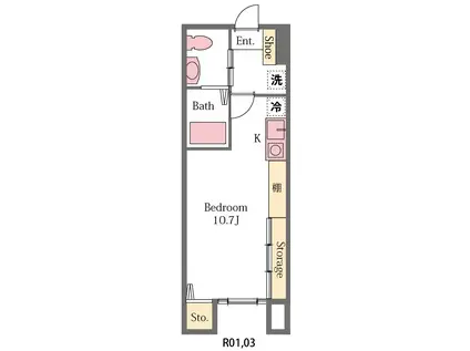 プリムラ(ワンルーム/2階)の間取り写真