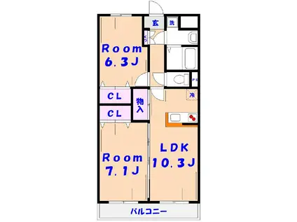 コリンシア市川(2LDK/5階)の間取り写真