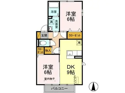 メゾンクレールD(2DK/2階)の間取り写真
