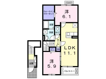 ノバリチェスメゾン(2LDK/2階)の間取り写真