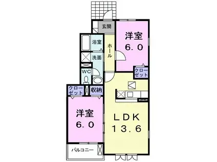 ティエラIII(2LDK/1階)の間取り写真