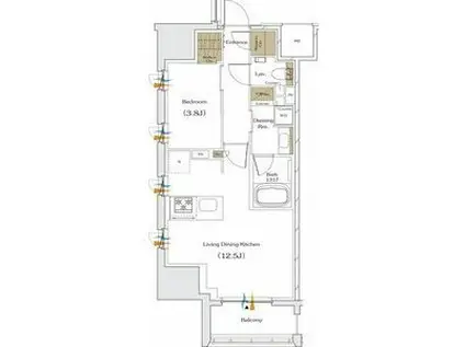 ザ・パークハビオ谷町六丁目クロス(1LDK/10階)の間取り写真
