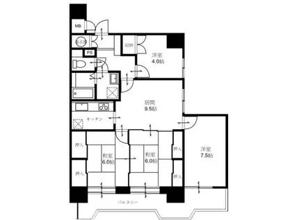 ライオンズマンション西公園第2(4LDK/6階)の間取り写真