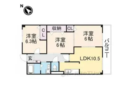 プリムローズ(2LDK/3階)の間取り写真