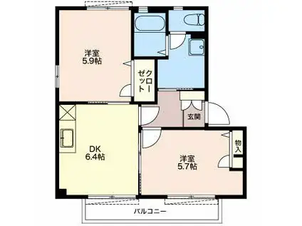 リビエレット・オジェI(2DK/1階)の間取り写真