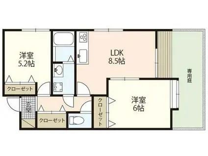 ムーンパディ船越(2LDK/1階)の間取り写真