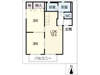 サンシャイン若草B棟(2LDK/2階)の間取り写真