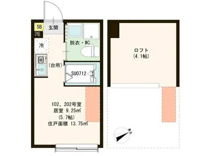 ハーモニーテラス向山(ワンルーム/1階)の間取り写真