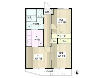 メゾンドボヌール梅島(2DK/1階)の間取り写真