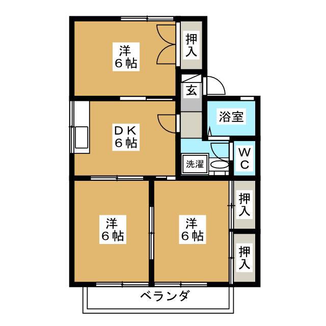 アイディル金子 A棟(3DK/1階)の間取り写真