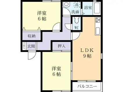 サンガーデン二の宮IIIB棟(2DK/2階)の間取り写真