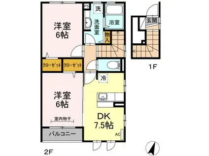 メゾン・ド・グランメールTIII(2DK/2階)の間取り写真