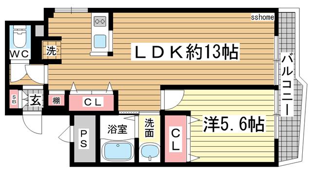 サンヴィラ魚崎(1LDK/1階)の間取り写真