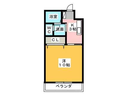 静岡県浜松市中央区 3階建 築21年(1K/3階)の間取り写真