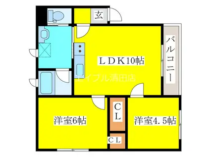 向マンションI(2LDK/2階)の間取り写真