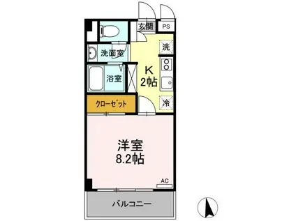 マンションけやき(1K/2階)の間取り写真