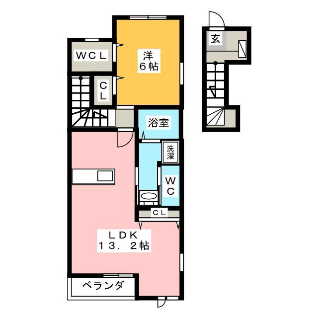 クラージュA棟(1LDK/2階)の間取り写真