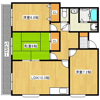 ドルミM宝塚(3LDK/4階)の間取り写真