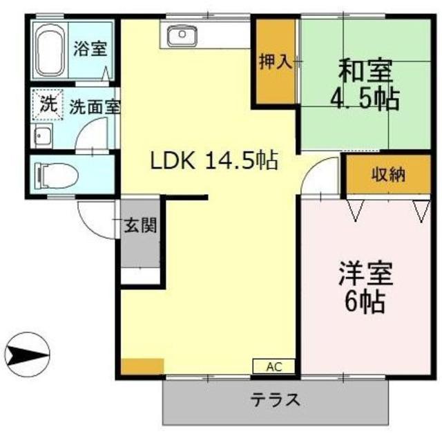 エクセル川端A棟(2LDK/1階)の間取り写真