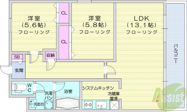 グレースK小田原(2LDK/3階)の間取り写真