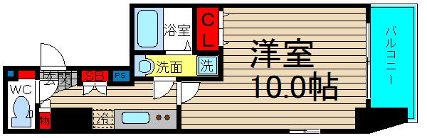 アフルエンス難波(1K/2階)の間取り写真