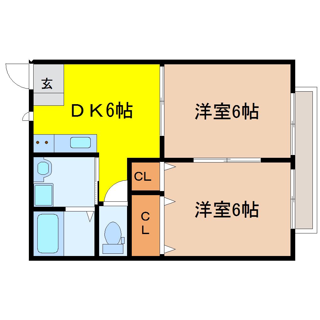 レジデンス薬師堂A(2DK/2階)の間取り写真