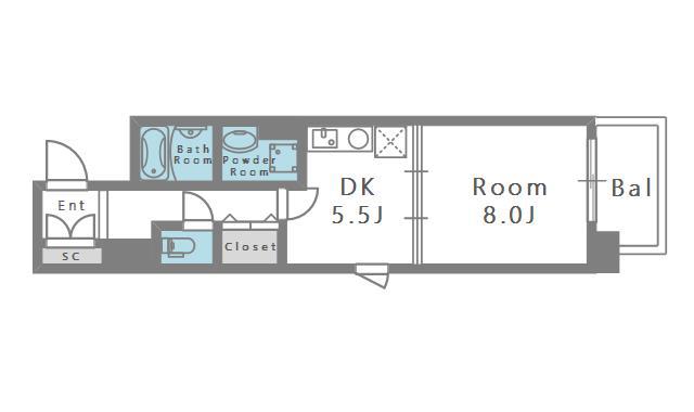 プレミュール阿波座(1DK/6階)の間取り写真