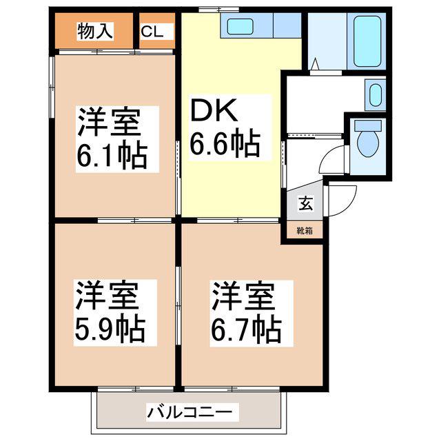 クレールコート A(3DK/1階)の間取り写真