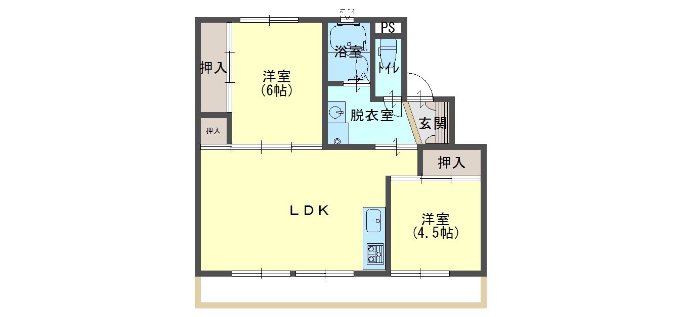 SKYCRESTながい2号棟(2LDK/2階)の間取り写真