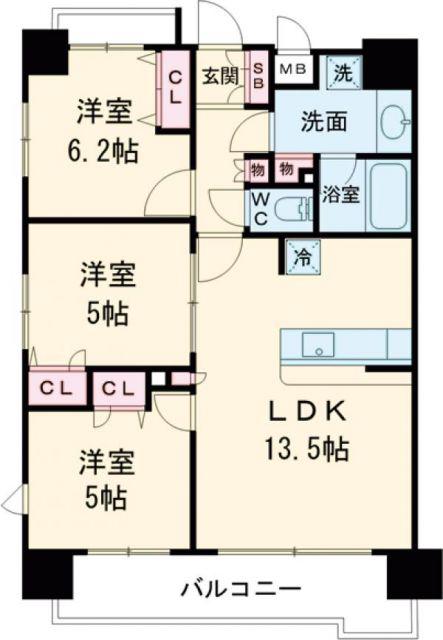 ヴェルディーク熊谷オーセンティック(3LDK/3階)の間取り写真