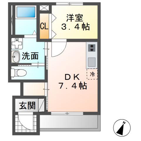 プルメリア(1DK/1階)の間取り写真