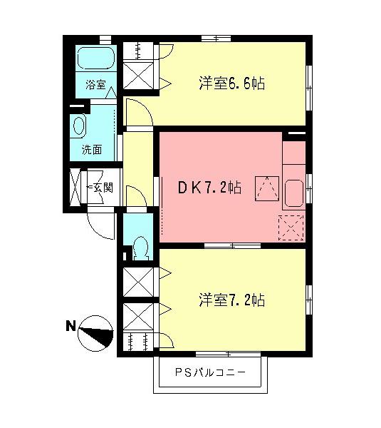 シエルⅧ(2DK/1階)の間取り写真