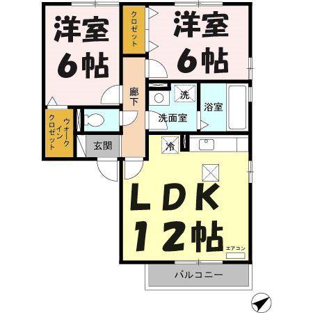 ボヌールⅠ(2LDK/1階)の間取り写真