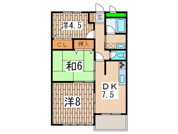 ドミール大和(3DK/2階)の間取り写真