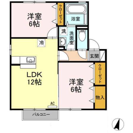 サンハイツ大麻B(2LDK/2階)の間取り写真