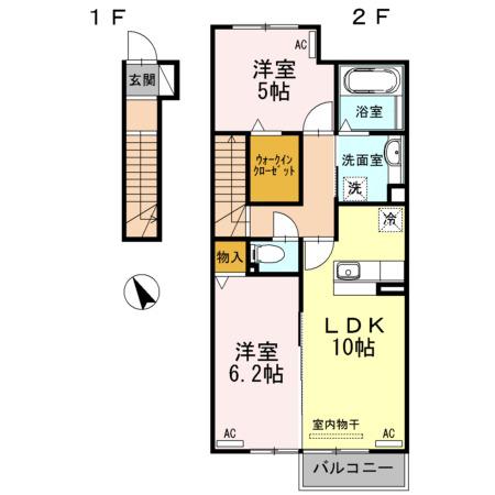 スカイグランデ津田沼(2LDK/6階)の間取り写真