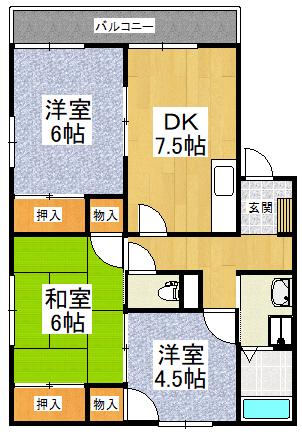 ヴィーブル七々色(3DK/2階)の間取り写真