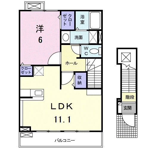 シャロットV番館(1LDK/2階)の間取り写真