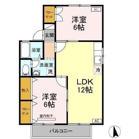 WOODY TOWN 1(2LDK/2階)の間取り写真